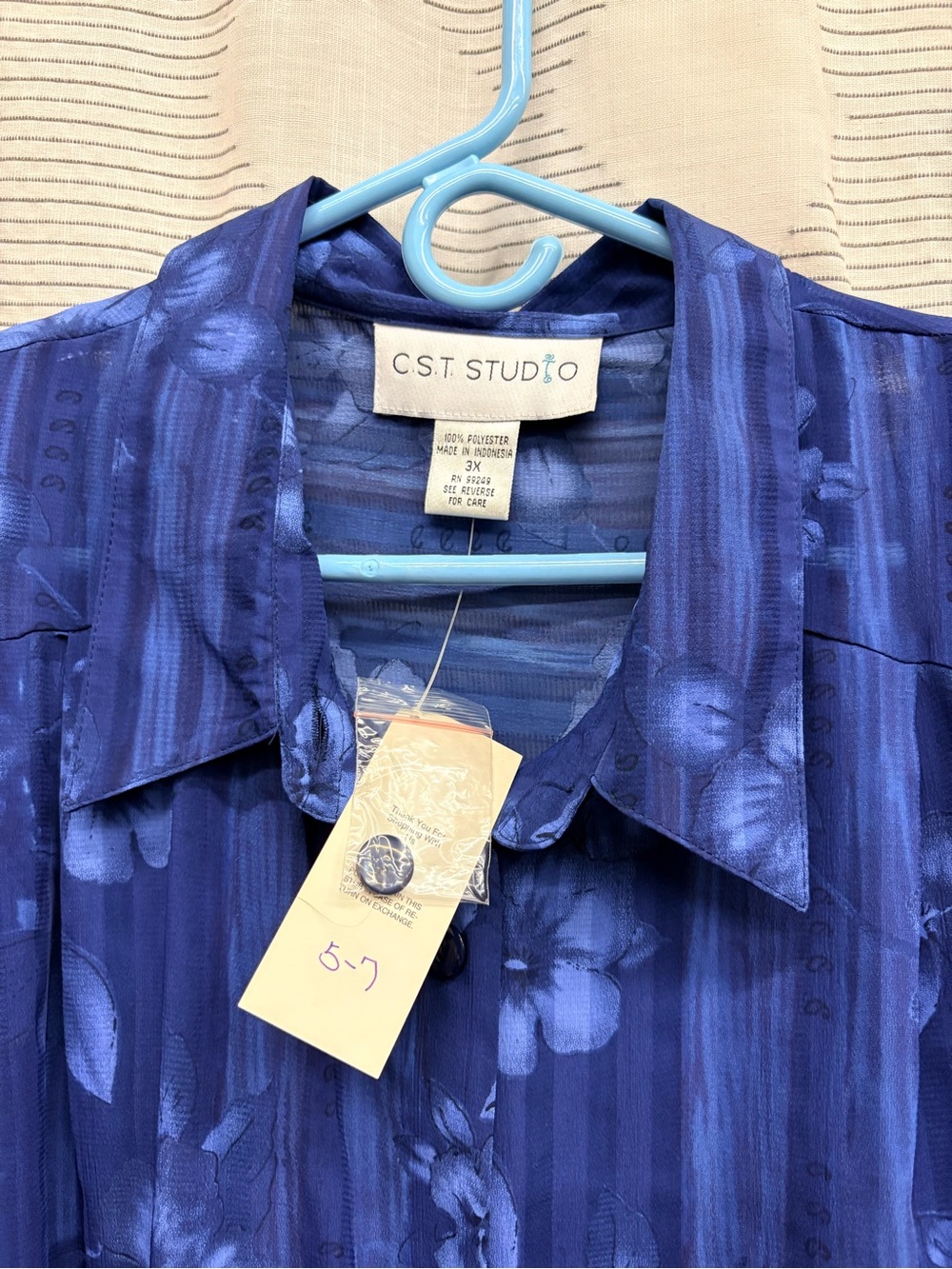 Coastal Beachy Cruise Travel  Flowy Sheer Sapphire Blue Button-Down Shirt